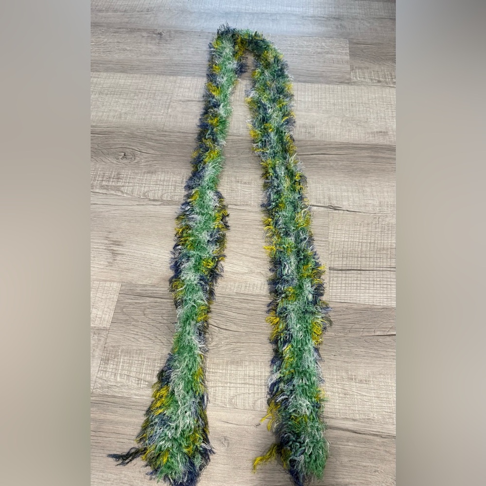 Stylish Green and Blue Fuzzy Scarf